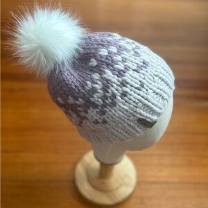 Handknit Merino Wool Beanie: Lavender Ombre, Faux Fur Pom